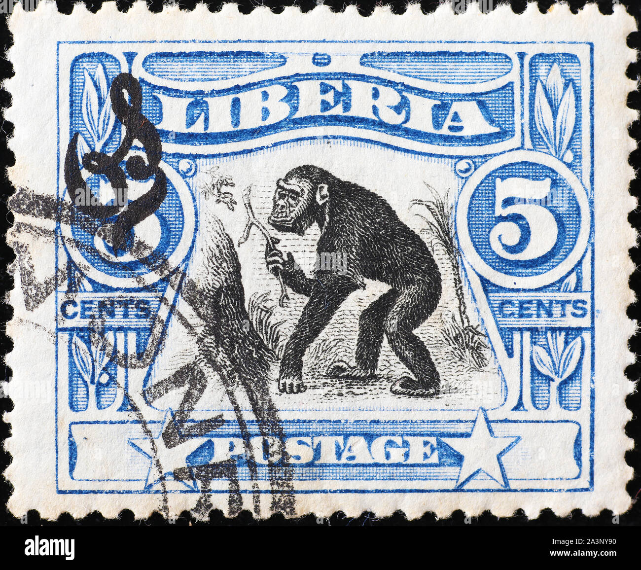 Le chimpanzé vintage stamp du Libéria Banque D'Images