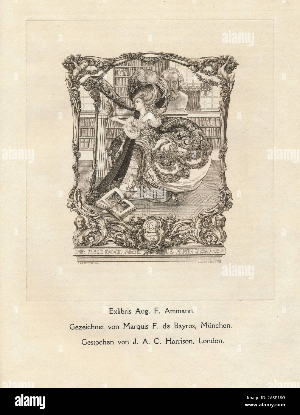 Ex-libris, Ex Libris F. Août Amman von Marquis F. de Bayros, Choisy Le Conin, fin de siècle Banque D'Images