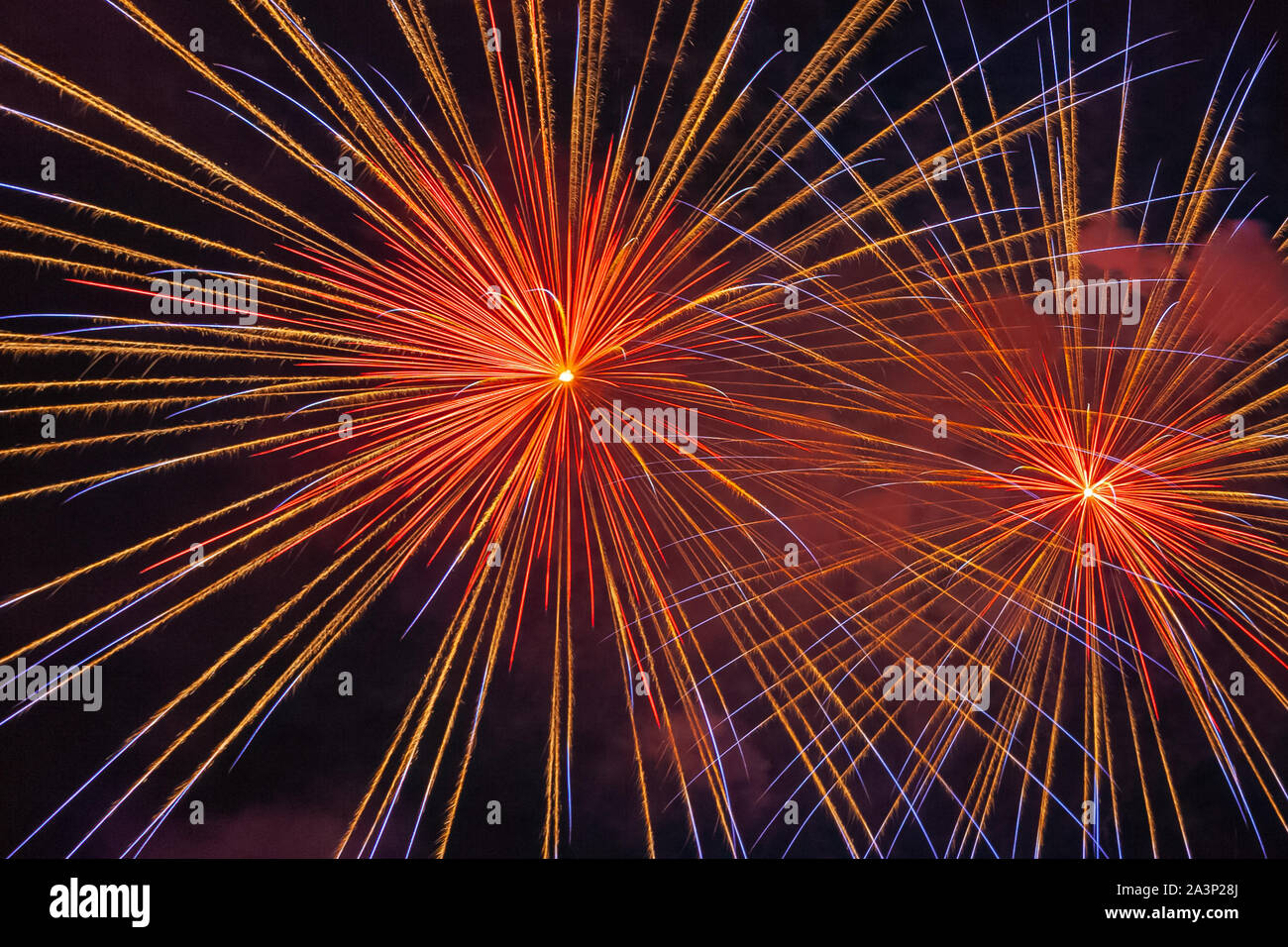 Brillante et multi - fireworks colorés sur fond de ciel nocturne Banque D'Images