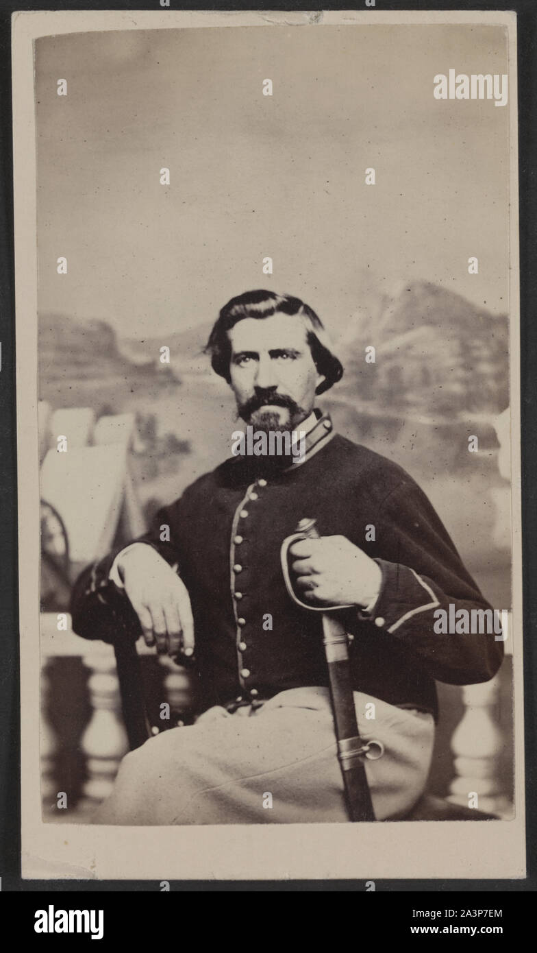 Soldat du nom de Halsey dans Union européenne uniforme avec épée en face de toile peinte] / Jno. Holyland, Metropolitan Gallery, 250 Pennsylvania Avenue, Washington, D.C. Banque D'Images