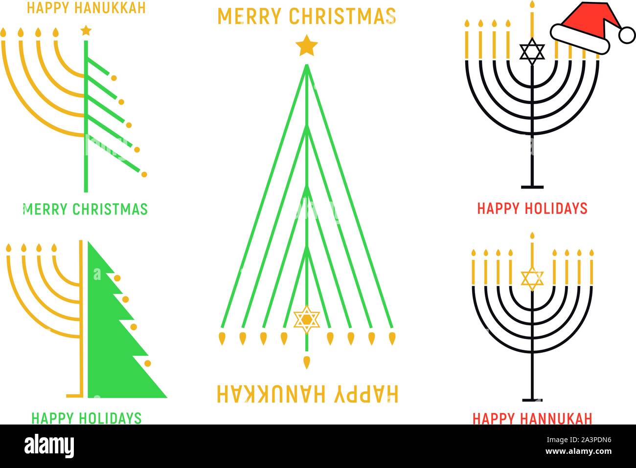 Cartes de Noël et de Hanukkah menorah, d'arbres et de définir des éléments de conception graphique de vecteur Illustration de Vecteur
