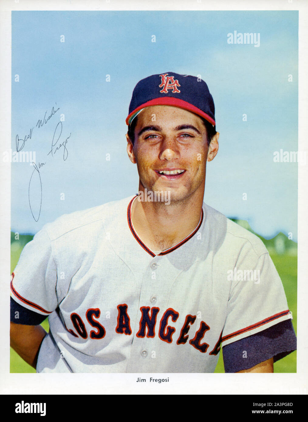Portrait couleur de l'équipe d'expansion de la Ligue américaine de 1961 Los Angeles Angels baseball Jim Fregosi. Banque D'Images