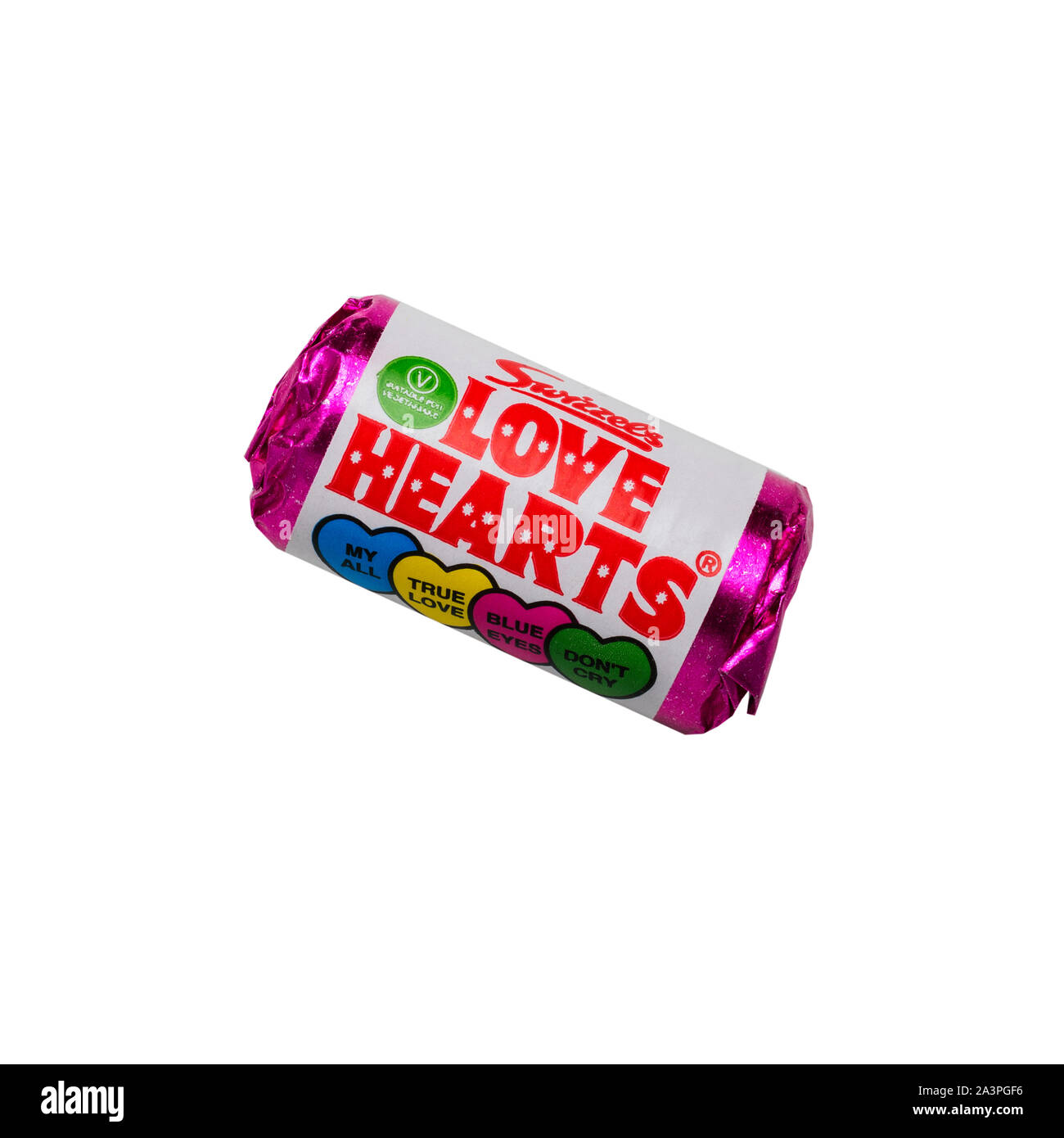 Un paquet de bonbons Coeurs Amour Swizzels sur fond blanc Banque D'Images
