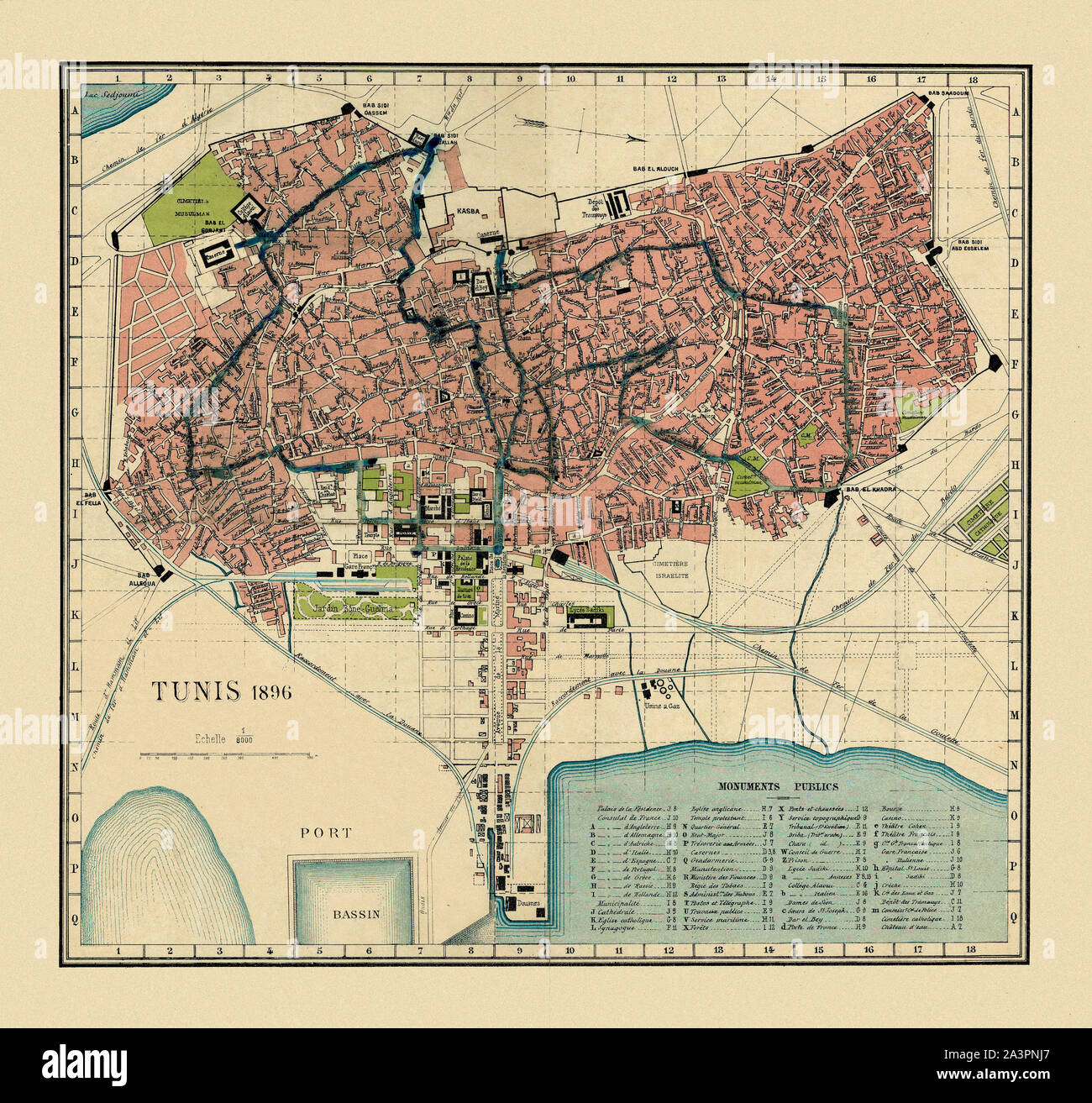 Plan de Tunis 1896 Banque D'Images