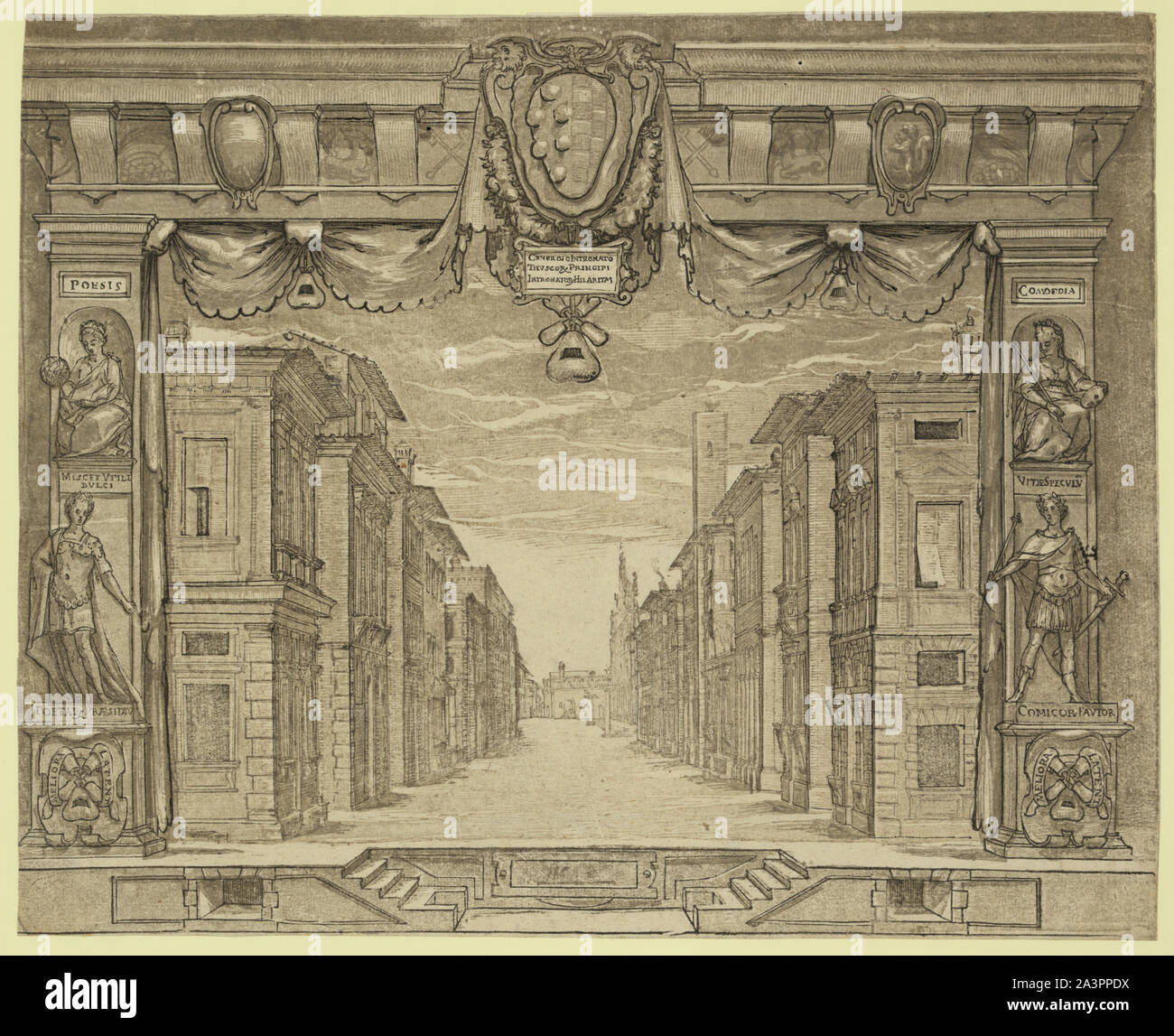 Scénographie pour l'Ortensio, 1589 Banque D'Images