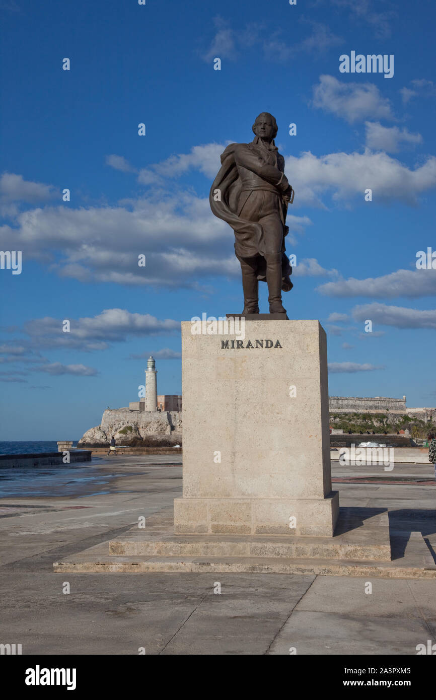 Statue de Francisco de Miranda, situé sur le Malecón à La Havane, Cuba Banque D'Images