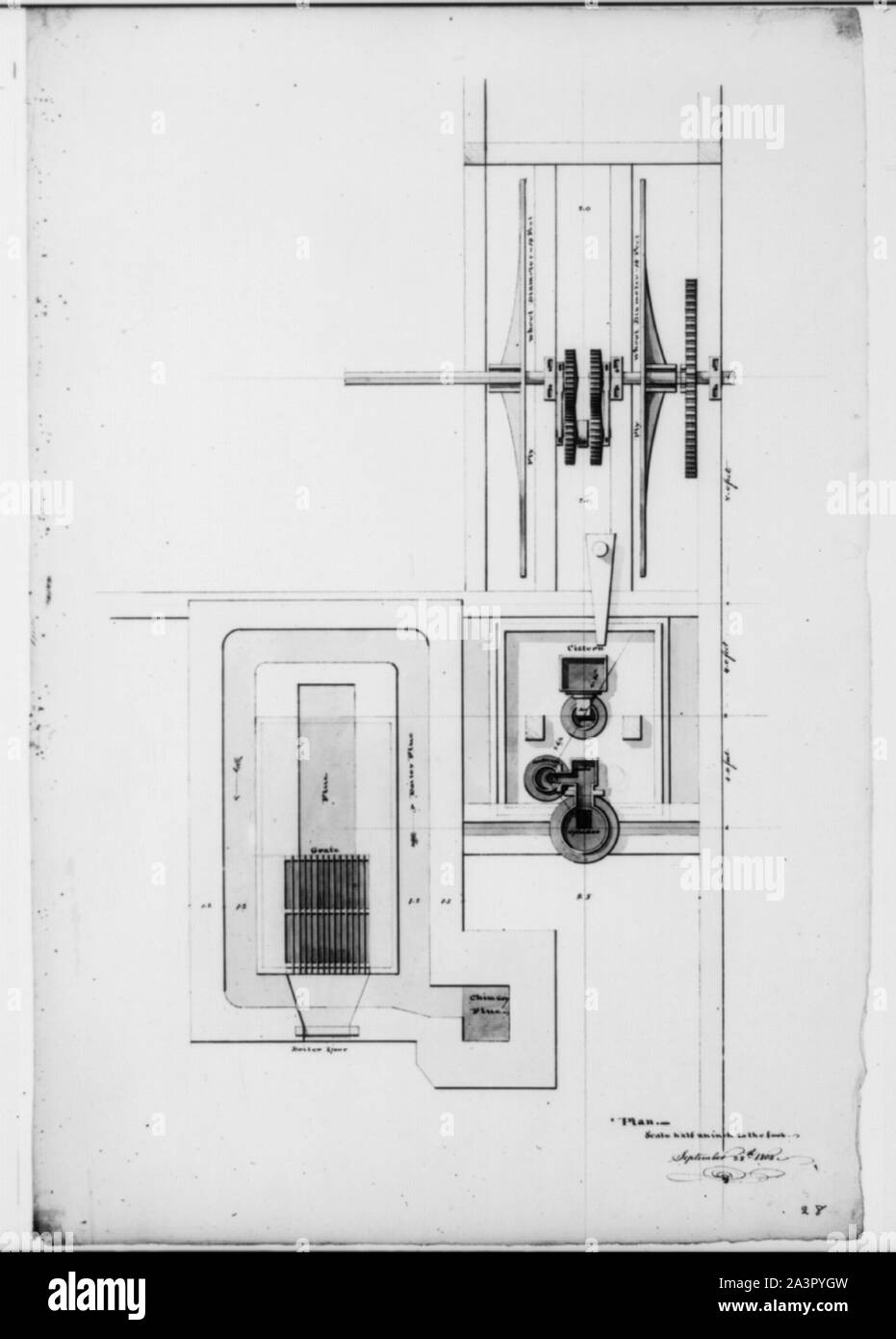 Moteur à vapeur, Washington Navy Yard, Washington, D.C. - Plan de cheminée, citerne, volant, etc. Banque D'Images