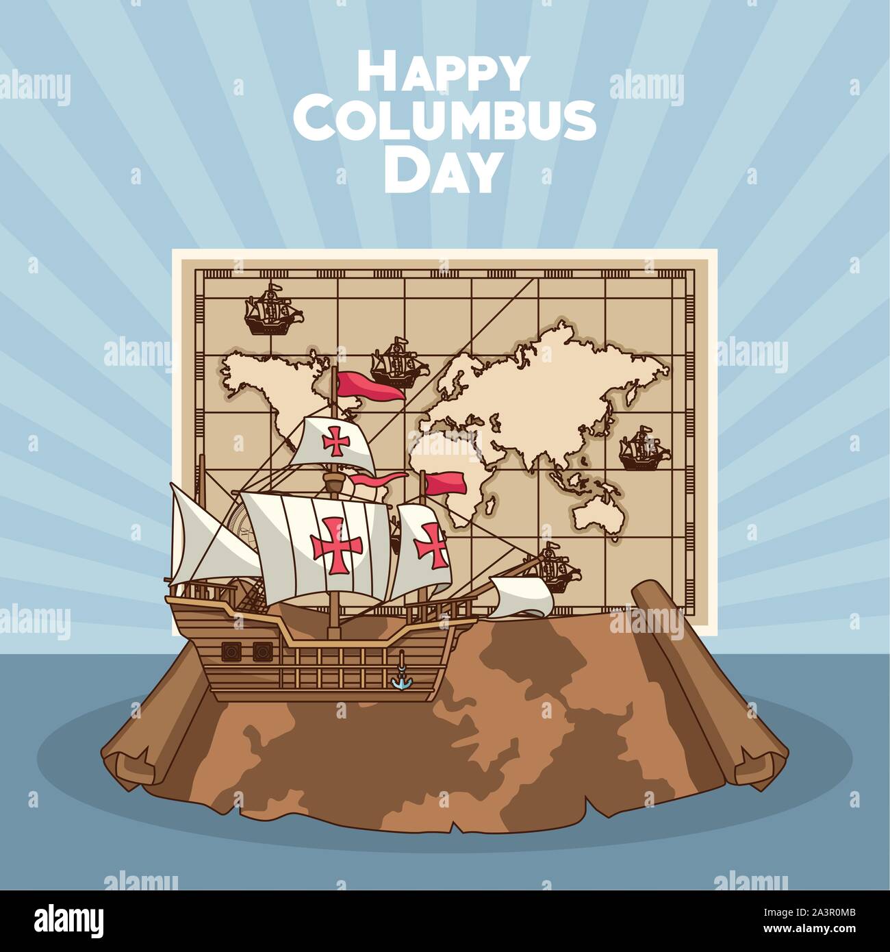 Bateau à voile, Happy columbus day design Illustration de Vecteur