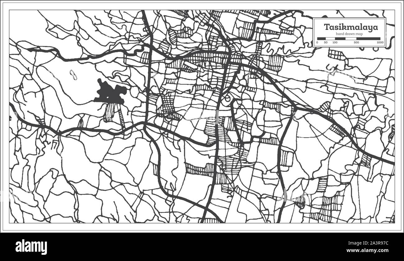 Tasikmalaya Indonésie Plan de ville en noir et blanc. Une carte de Noël. Vector Illustration. Illustration de Vecteur