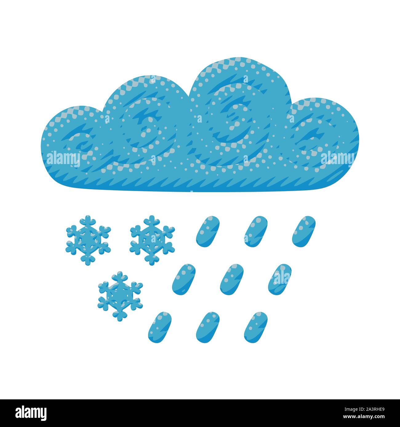 Vector illustration isolé de slush cloudscape avec la pluie et la neige tomber. Télévision sky affiche de grésil nuageux bleu nuage de curly avec motif de l'air dans les pa Banque D'Images