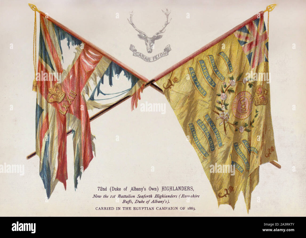 Couleurs de la 72e (duc d'Albany's Own) Highlanders, maintenant 1er Bataillon Seaforth Highlanders (Ross-shire Buffs, duc d'Albany). Transportés dans l'E Banque D'Images