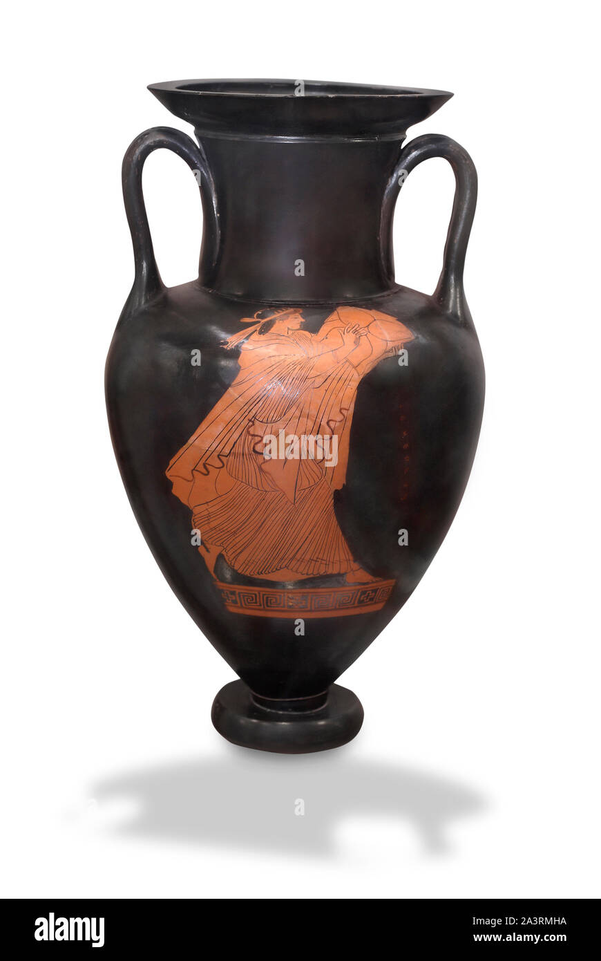 Red-figuré Cou-amphora. La Grèce. Près de 510 B.C. Chemin sur le fond blanc. Banque D'Images