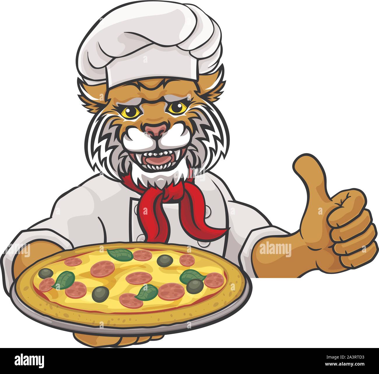 Pizza Chef Wildcat Restaurant Cartoon Mascot Sign Illustration de Vecteur