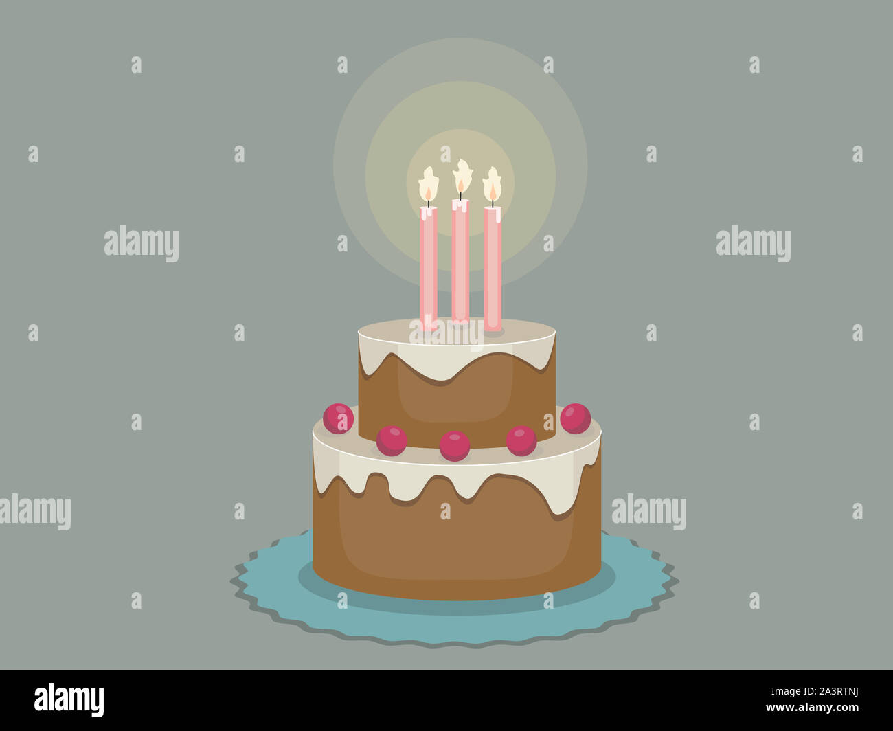 Gâteau d'anniversaire avec des bougies sur un fond sombre, de l'illustration. Banque D'Images