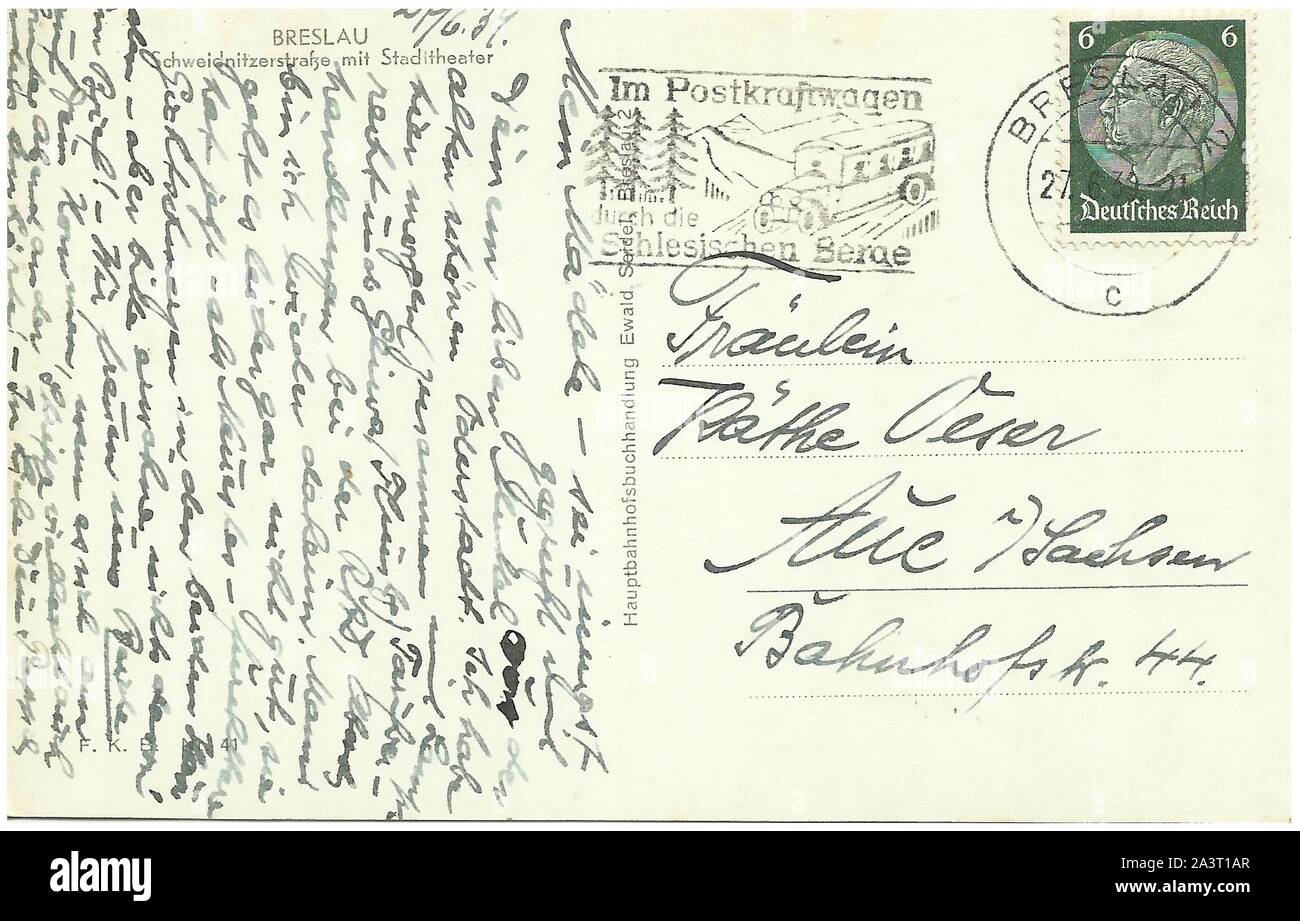 Breslau /Wroclaw/ carte postale d'1920s/30s Banque D'Images