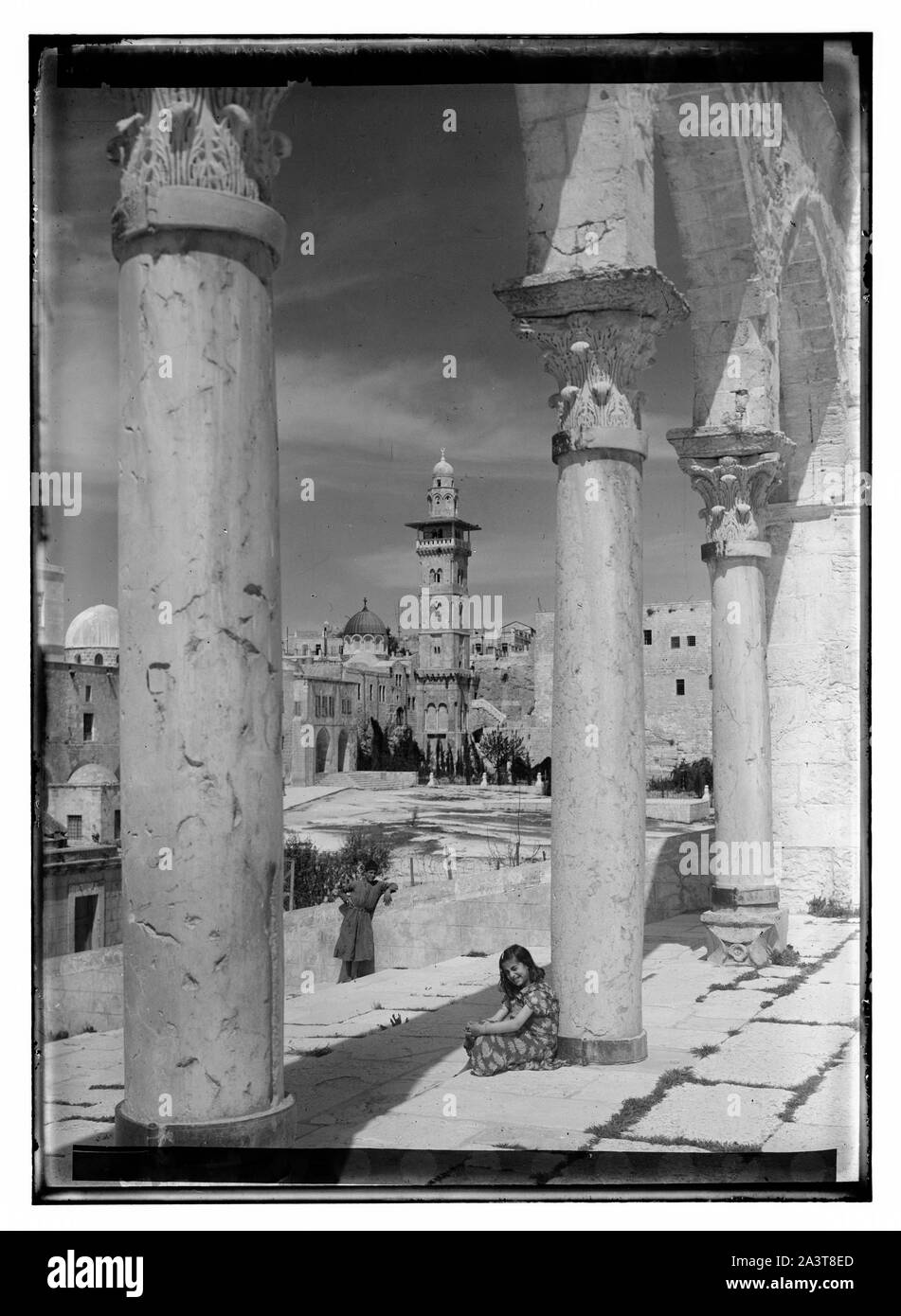 Zone du Temple avec tour d'Antonia en arrière-plan, Jérusalem Banque D'Images