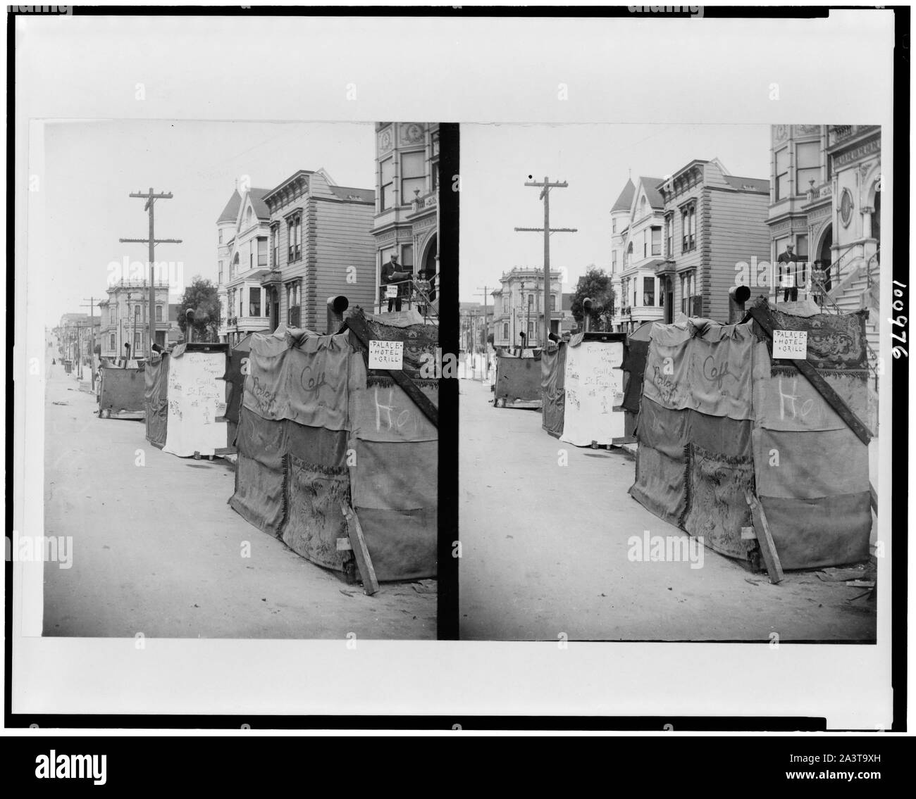 Les structures temporaires dans Street, San Francisco, Californie, après le tremblement de terre et le feu, 1906 Banque D'Images