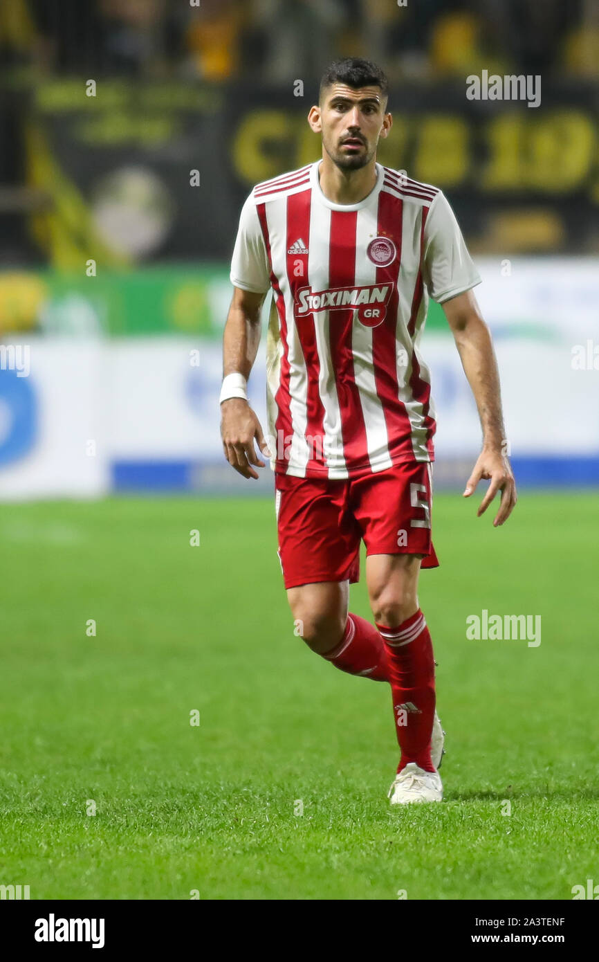 Thessalonique, Grèce - Οct 6, 2019 : Le joueur de l'Olympiacos Andreas Bouchalakis en action lors d'un match de football entre la Grèce Superleague ARIS et Olym Banque D'Images