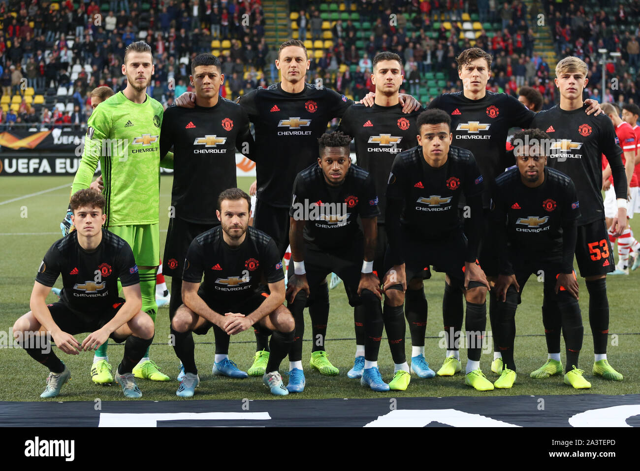 La Haye, Pays-Bas - 3 octobre 2019 : Manchester United squad photographié au cours de la 2019-2020 UEFA Europa League Group L match. Banque D'Images