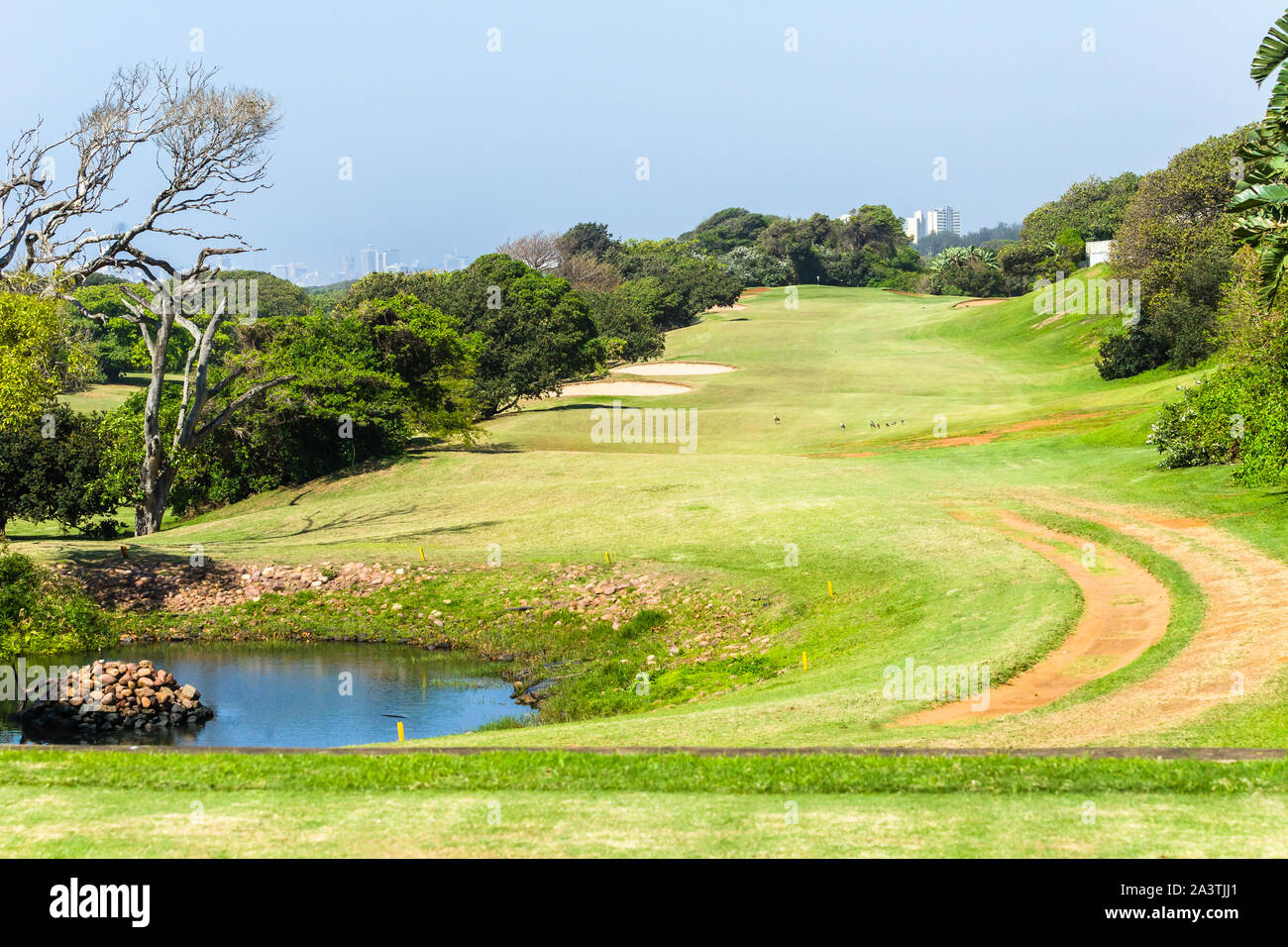 Golf 5 Trous par paysage côtier étroit court mais fairway fosses de sable  de remblai arbres coups de départ manqué Photo Stock - Alamy