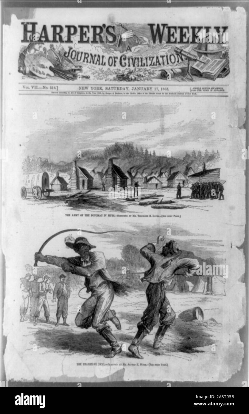 L'armée du Potomac dans des huttes / / dessiné par Theodore R. Davis. Le duel des teamsters / dessiné par Alfred Waud R. Banque D'Images