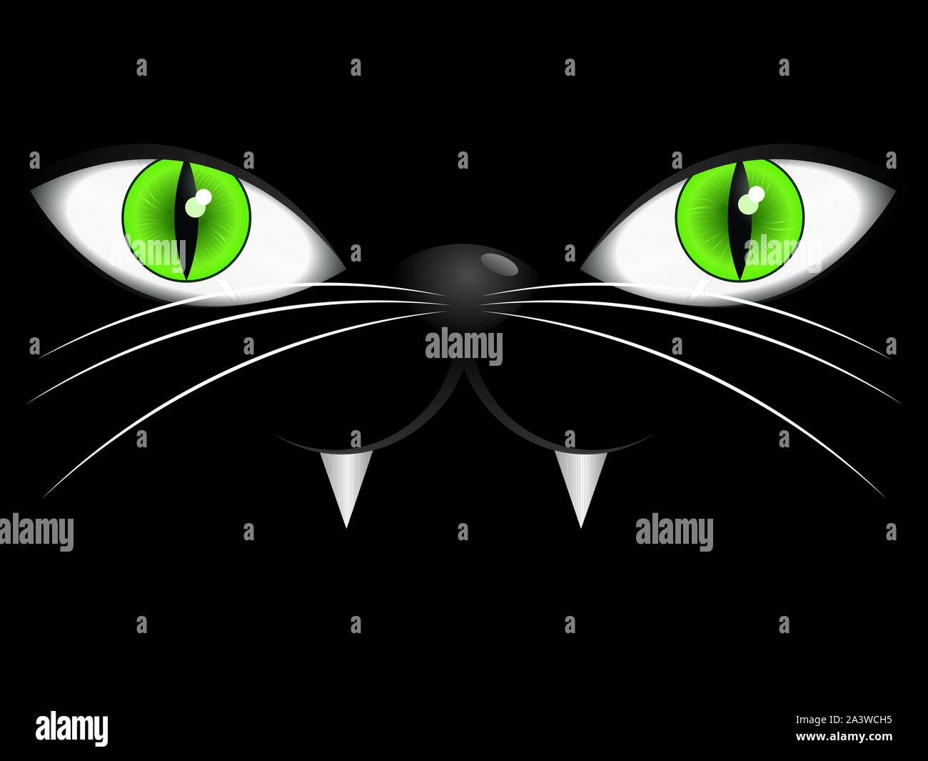 Portrait De Chat De Dessin Anime Sur Un Fond Noir Avec Les Yeux Verts Image Vectorielle Stock Alamy