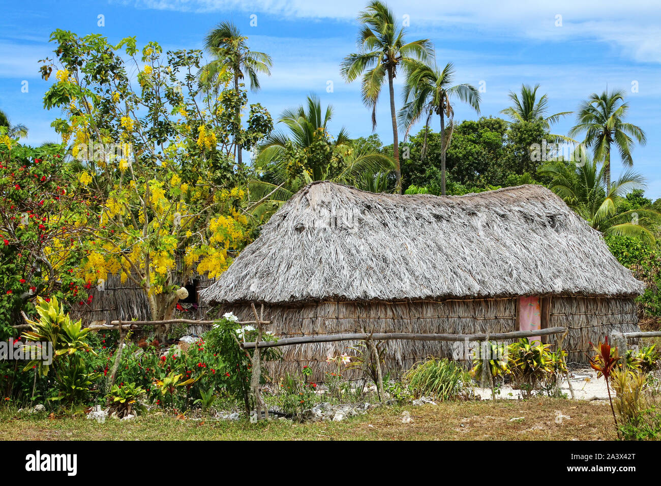 Maison Kanak traditionnelle sur l'île d'Ouvéa, Îles Loyauté, Nouvelle-Calédonie. Le Mélanésien Kanak sont les habitants de Nouvelle-Calédonie. Banque D'Images