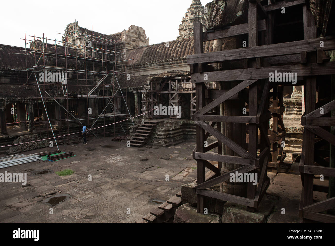 Travaux de conservation d'Angkor Wat, au Cambodge Banque D'Images