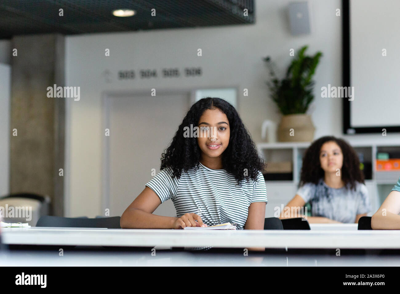 Portrait of female high school student in class Banque D'Images