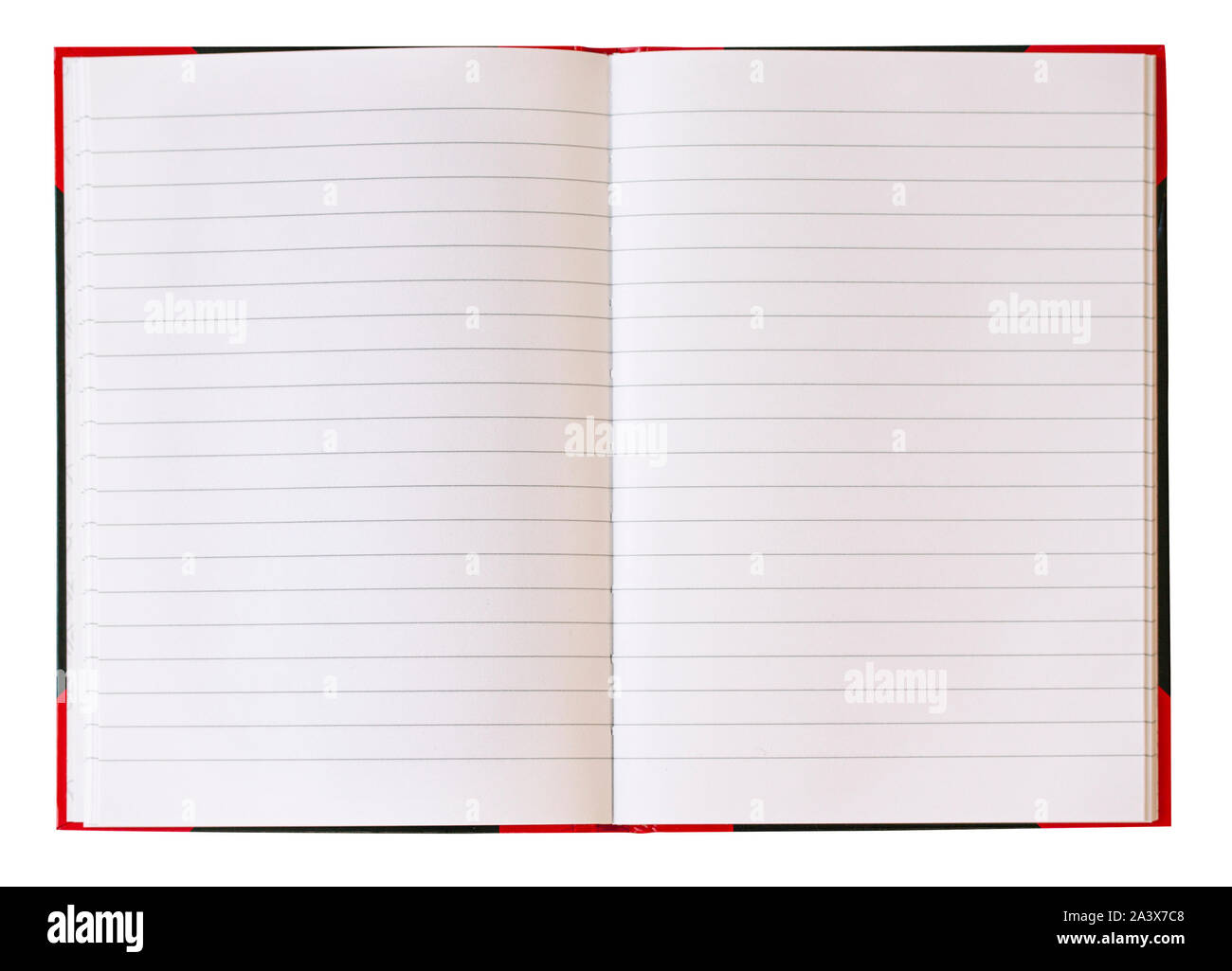 Propagation de l'ordinateur portable ouvert avec des pages blanches en blanc et bleu. Isolé sur fond blanc. Image en arrière-plan. Banque D'Images