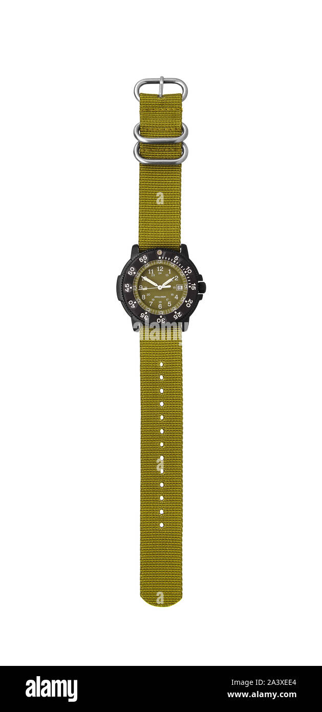 Montre-bracelet d'isoler sur un fond blanc. Montre-bracelet de sport avec un bracelet en nylon. Montres pour les plongeurs. Banque D'Images