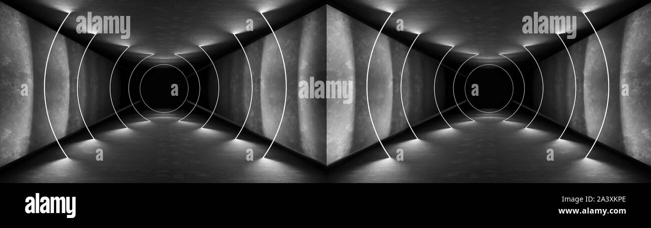 Club de nuit Eclairage intérieur 3D render pour show laser. Les lignes brillantes. Résumé fond fluorescent. Chambre néon fond du couloir. Light abstract Banque D'Images