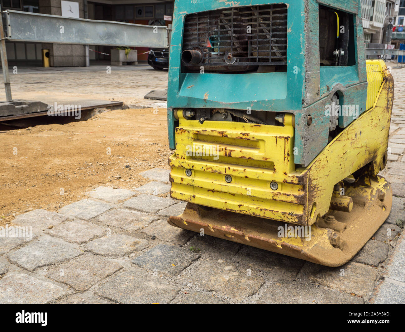 Plaque vibratoire construction site Banque D'Images