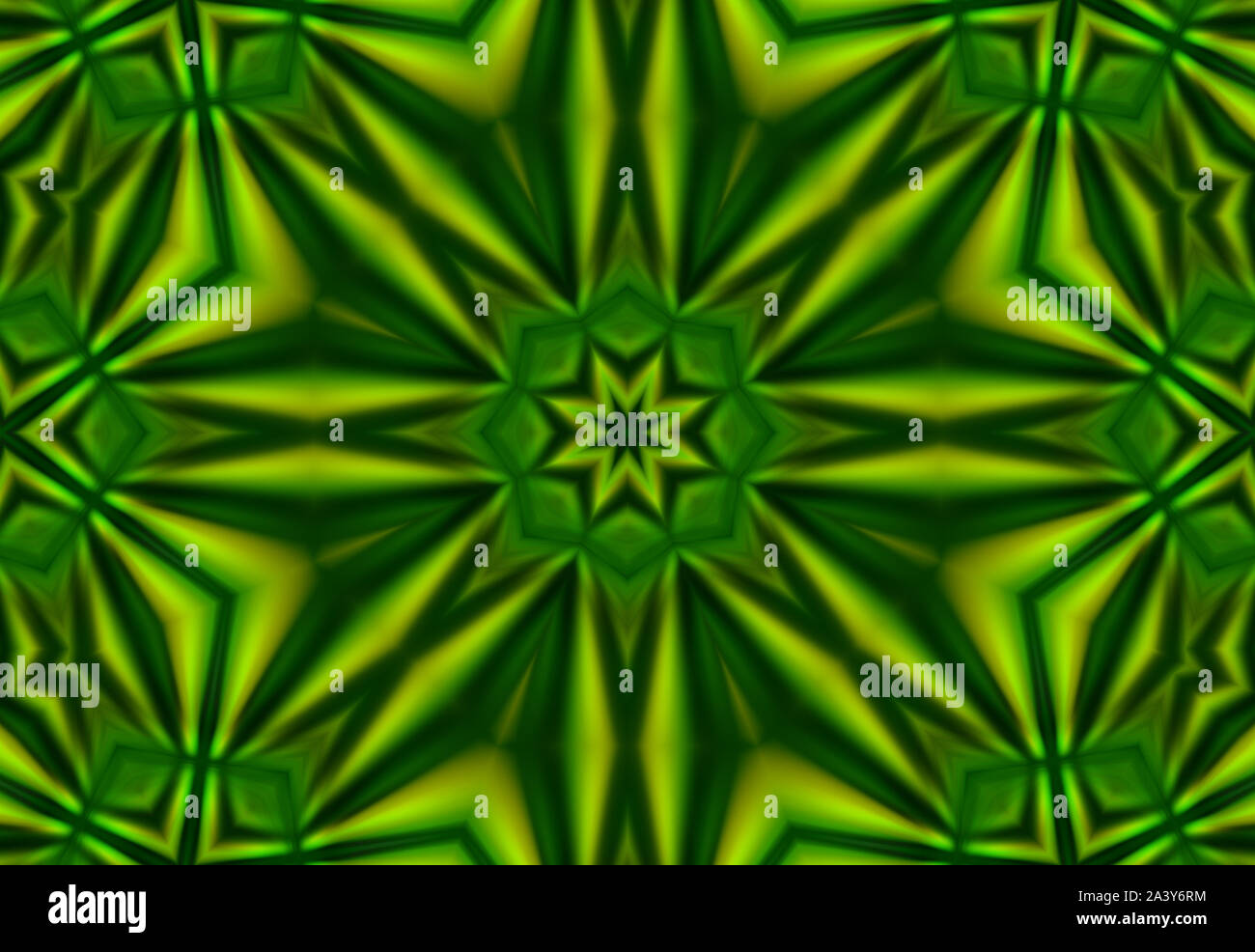 Résumé fond vert de feuilles vertes en forme de coeur avec effet kaléidoscope Banque D'Images