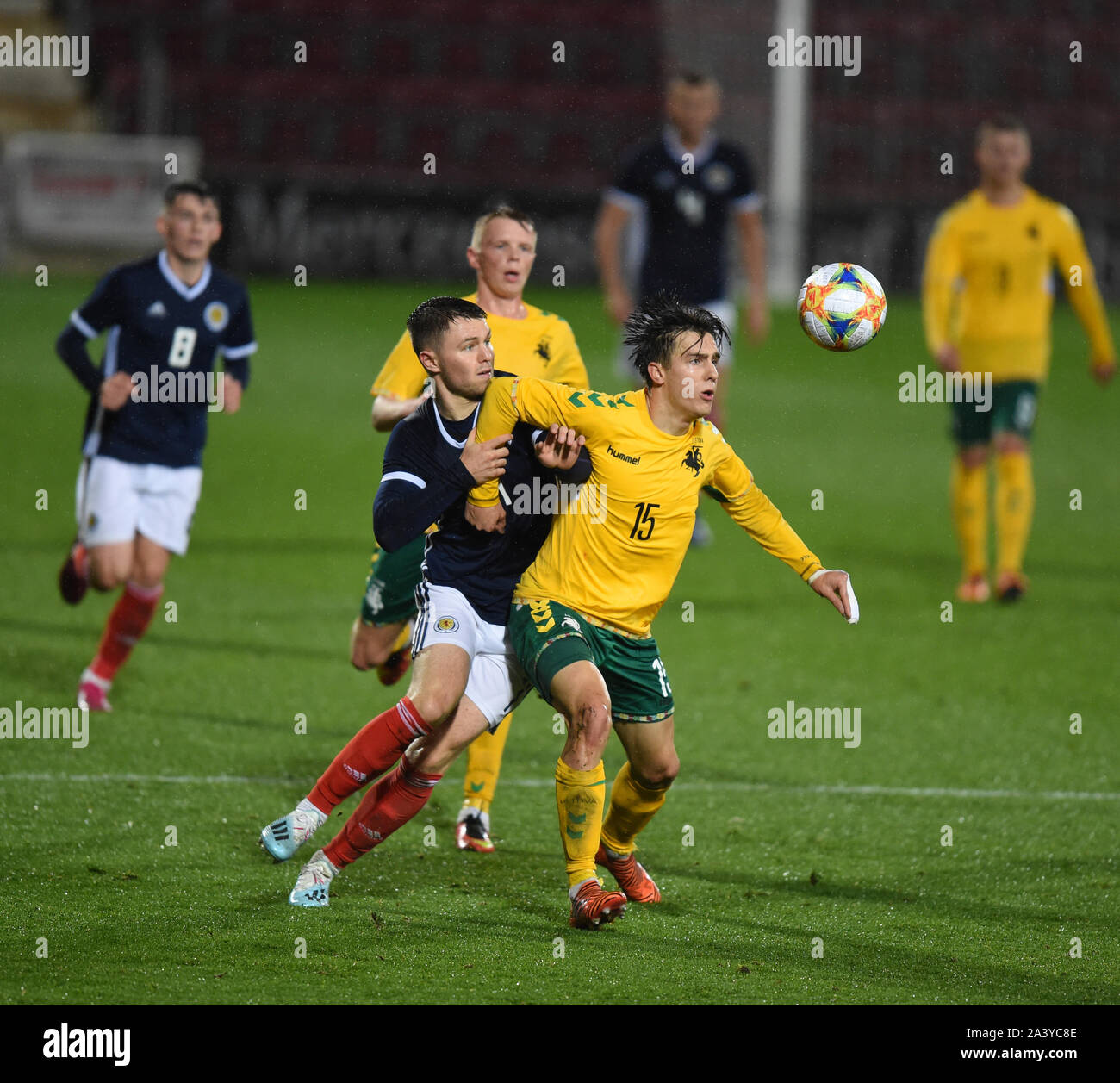 Edinburgh, Ecosse, Royaume-Uni. 10 Oct, 2019. Glenn Middleton (Ecosse Hibernian (U21) vs Titas Milasius Lituanie sous 21's.Match 2019-21 championnat de Murrayfield Park qualificatif, Édimbourg, Écosse, Royaume-Uni Crédit : eric mccowat/Alamy Live News Banque D'Images