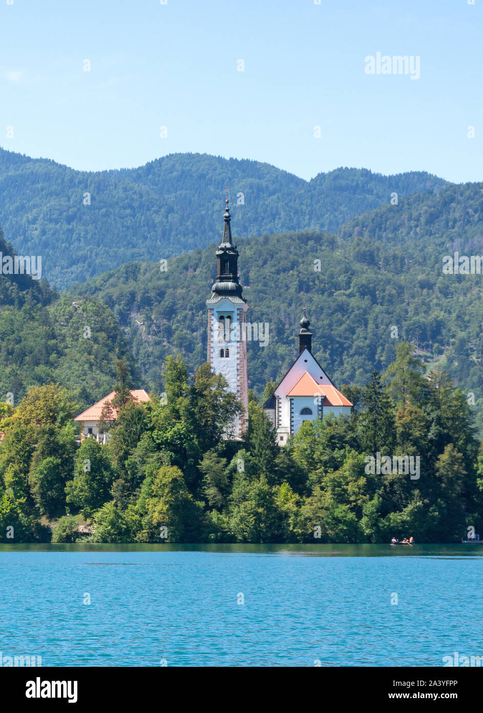 L'Assomption de Marie, l'église de l'île de Bled, le lac de Bled, Bled, Slovénie, la région de la Haute-Carniole Banque D'Images