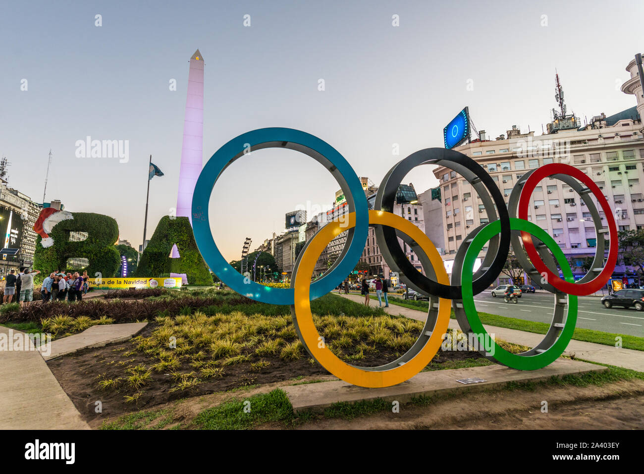 Buenos Aires, Argentine - le 23 décembre 2017 : anneaux olympiques pour les Jeux Olympiques de la Jeunesse Banque D'Images