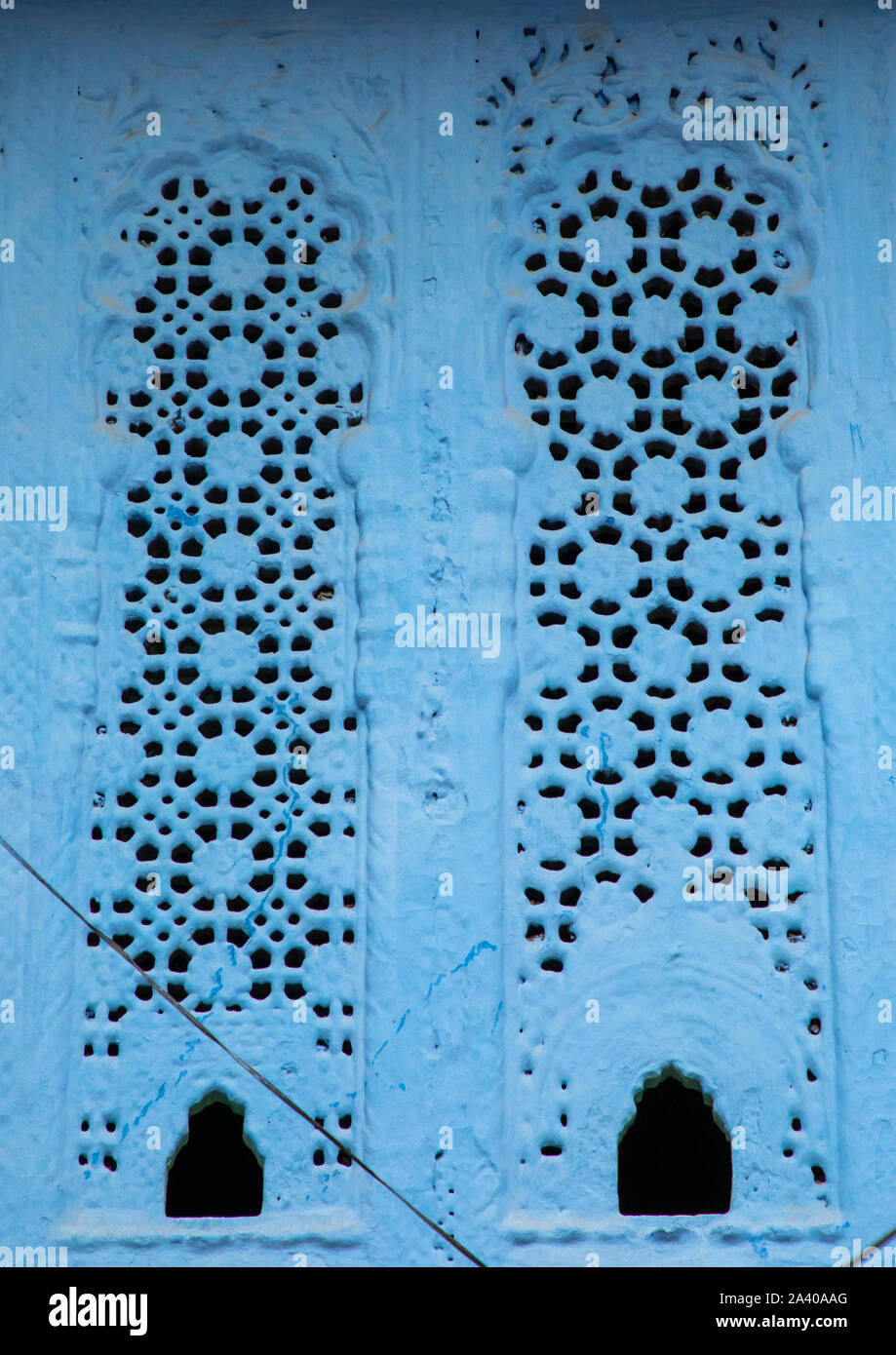 De Jali une vieille maison bleue d'un brahmane, Rajasthan, Jodhpur, Inde Banque D'Images