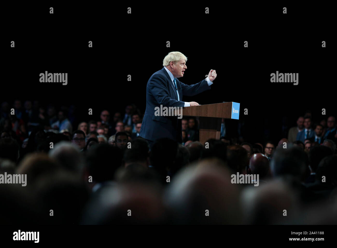 © Chris Bull. 02/11/19 Manchester , Royaume-Uni. 2019 Conférence du parti conservateur à Manchester Central. Premier ministre Boris Johnson livre son discours sur le dernier jour de la conférence (aujourd'hui mercredi 2 octobre 2019) crédit photo : CHRIS BULL Banque D'Images