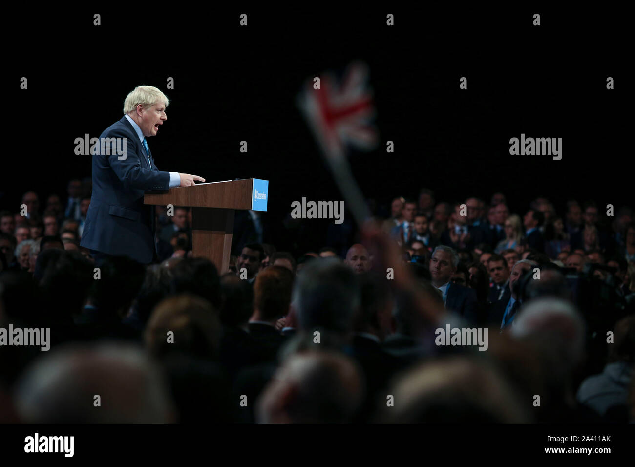 © Chris Bull. 02/11/19 Manchester , Royaume-Uni. 2019 Conférence du parti conservateur à Manchester Central. Premier ministre Boris Johnson livre son discours sur le dernier jour de la conférence (aujourd'hui mercredi 2 octobre 2019) crédit photo : CHRIS BULL Banque D'Images