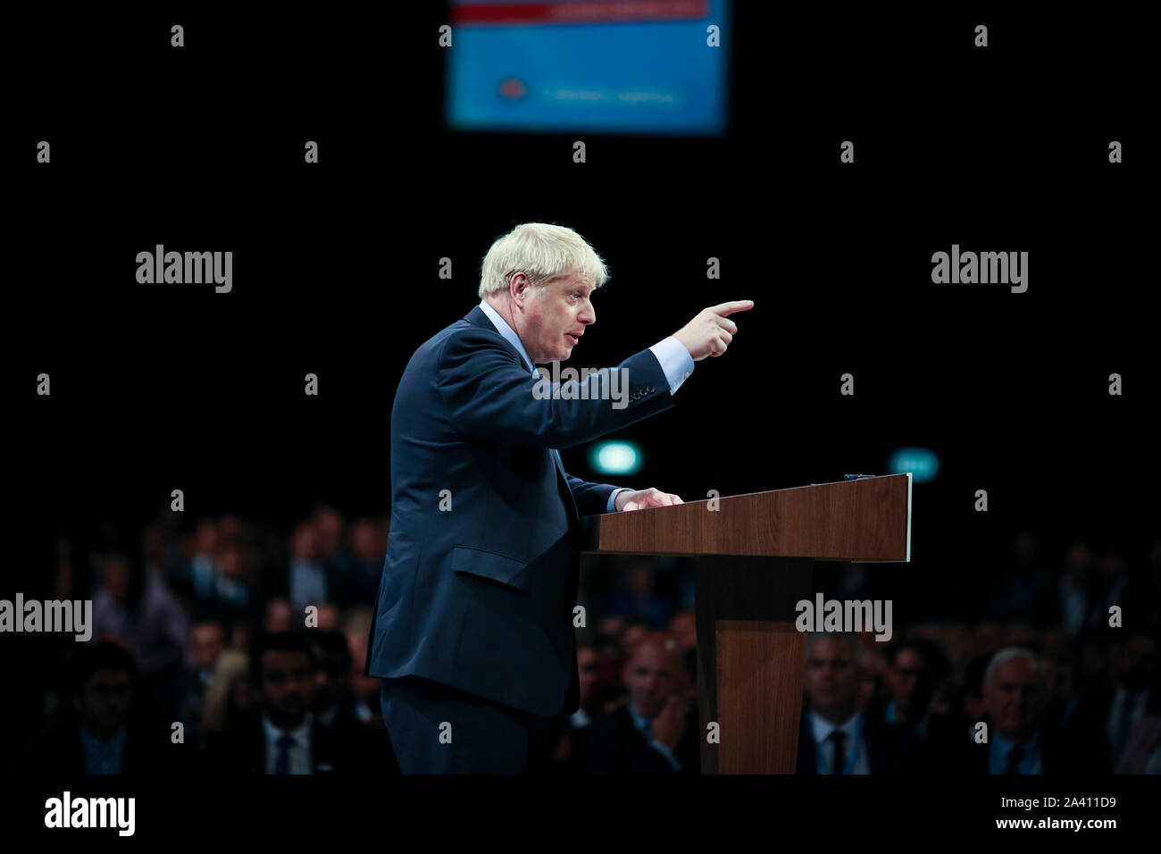 © Chris Bull. 02/11/19 Manchester , Royaume-Uni. 2019 Conférence du parti conservateur à Manchester Central. Premier ministre Boris Johnson livre son discours sur le dernier jour de la conférence (aujourd'hui mercredi 2 octobre 2019) crédit photo : CHRIS BULL Banque D'Images