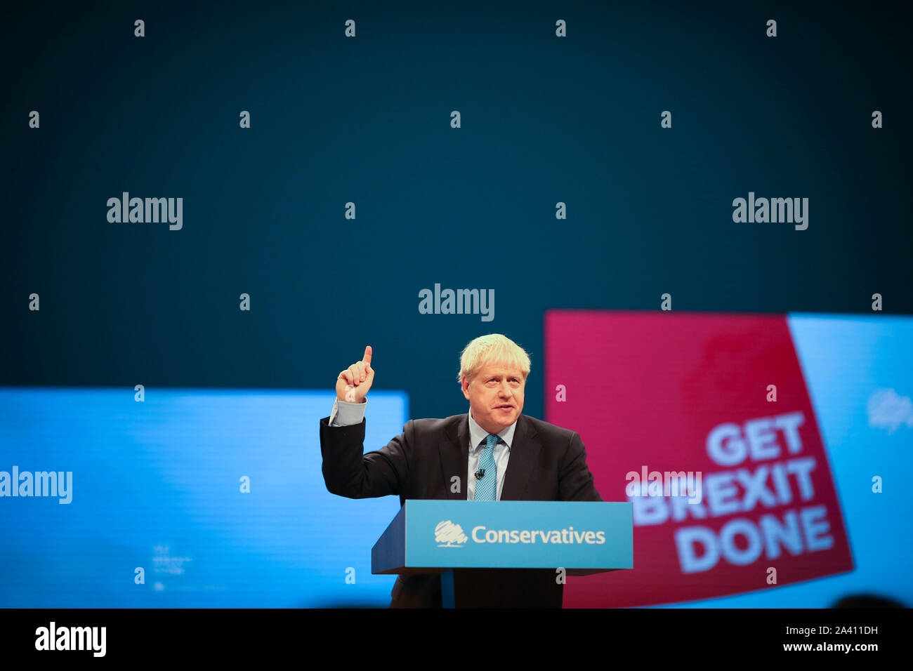 © Chris Bull. 02/11/19 Manchester , Royaume-Uni. 2019 Conférence du parti conservateur à Manchester Central. Premier ministre Boris Johnson livre son discours sur le dernier jour de la conférence (aujourd'hui mercredi 2 octobre 2019) crédit photo : CHRIS BULL Banque D'Images