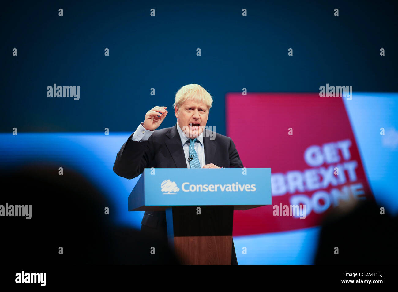 © Chris Bull. 02/11/19 Manchester , Royaume-Uni. 2019 Conférence du parti conservateur à Manchester Central. Premier ministre Boris Johnson livre son discours sur le dernier jour de la conférence (aujourd'hui mercredi 2 octobre 2019) crédit photo : CHRIS BULL Banque D'Images