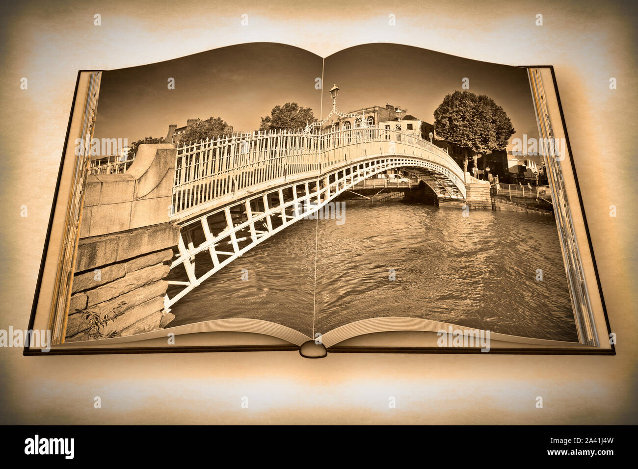 Le plus célèbre pont de Dublin appelé demi penny Bridge - Vintage et rétro effets Photo ajouté - ouvert de rendu 3D photo book - je suis le copyright ow Banque D'Images
