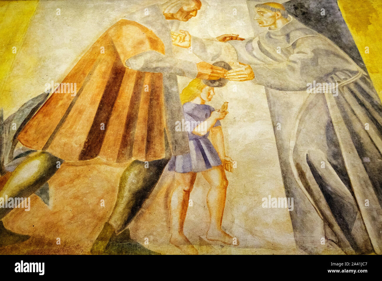 Monastère franciscain de Santa Maria de la Rábida, avec murs fresque murales de Vazquez Diaz, Palos de la Frontera. La province de Huelva. Le sud de l'Andal Banque D'Images