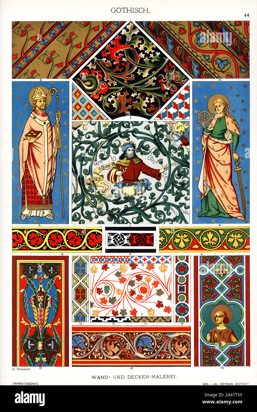 Mur et plafond gothique peinture, Gothische Wand und Deckenmalerei, Mandiargues. Banque D'Images