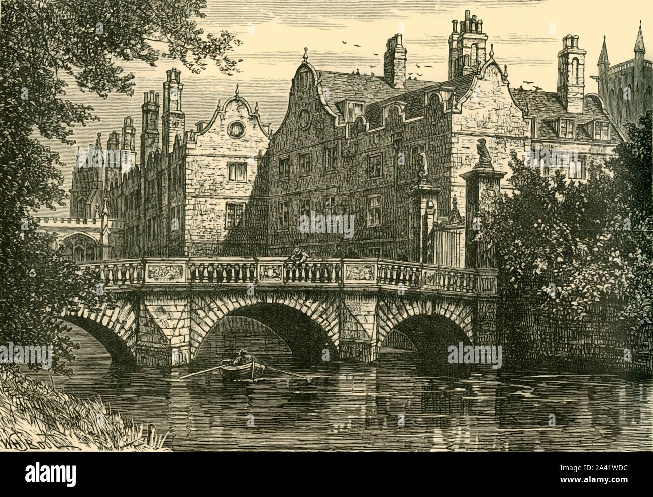 'Pont, St John's College', 1898. Cuisine Pont, St John's College (1709-11)l'Université de Cambridge est une des deux plus anciennes de Cambridge du reste de ponts, construit par Robert Grumbold (1639-1720) aux dessins et modèles par Sir Christopher Wren et fabriqué à partir d'un seul bloc de calcaire, sculpté pour donner l'aspect de la maçonnerie à partir de "notre propre pays, Volume II". [Cassell et Company, Limited, Londres, Paris &AMP ; Melbourne, 1898] Banque D'Images