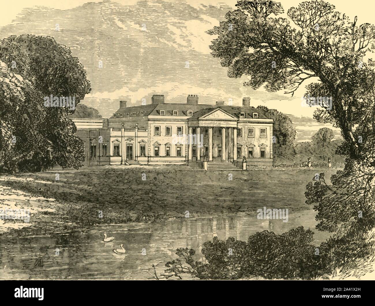 "Broadlands', 1898. Anglais pays classé Grade I maison près de Romsey dans le Hampshire, avec jardins à la française classés Grade II, de la reine Elizabeth II et le prince Philip ont passé leur lune de miel à Broadlands en novembre 1947. À partir de "notre propre pays, Volume V". [Cassell et Company, Limited, Londres, Paris &AMP ; Melbourne, 1898] Banque D'Images