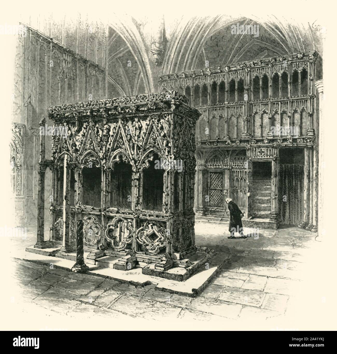 'St. Alban's culte', c1870. St Albans Romaneesque cathédrale se dresse près du site supposé du martyre de St Alban en 305 AD.. À partir de "l'Europe pittoresque - Les îles Britanniques, Tome I". [Cassell, Petter &AMP ; Galpin, Londres, c1870] Banque D'Images