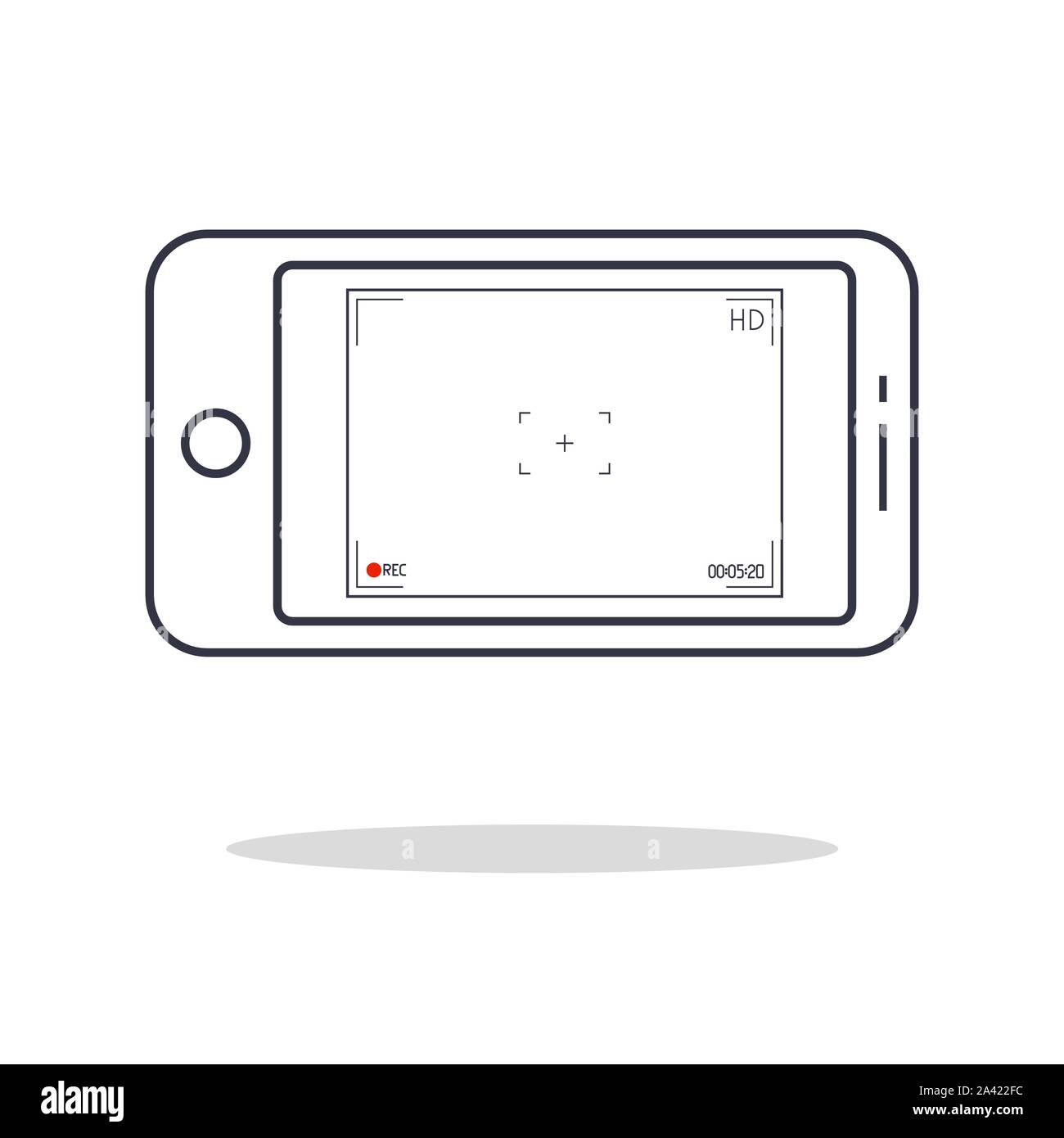 Smartphone moderne avec l'application Appareil photo. L'interface utilisateur du viseur de l'appareil photo. L'accent dans l'écran d'enregistrement. Vector illustration. EPS 10. Illustration de Vecteur
